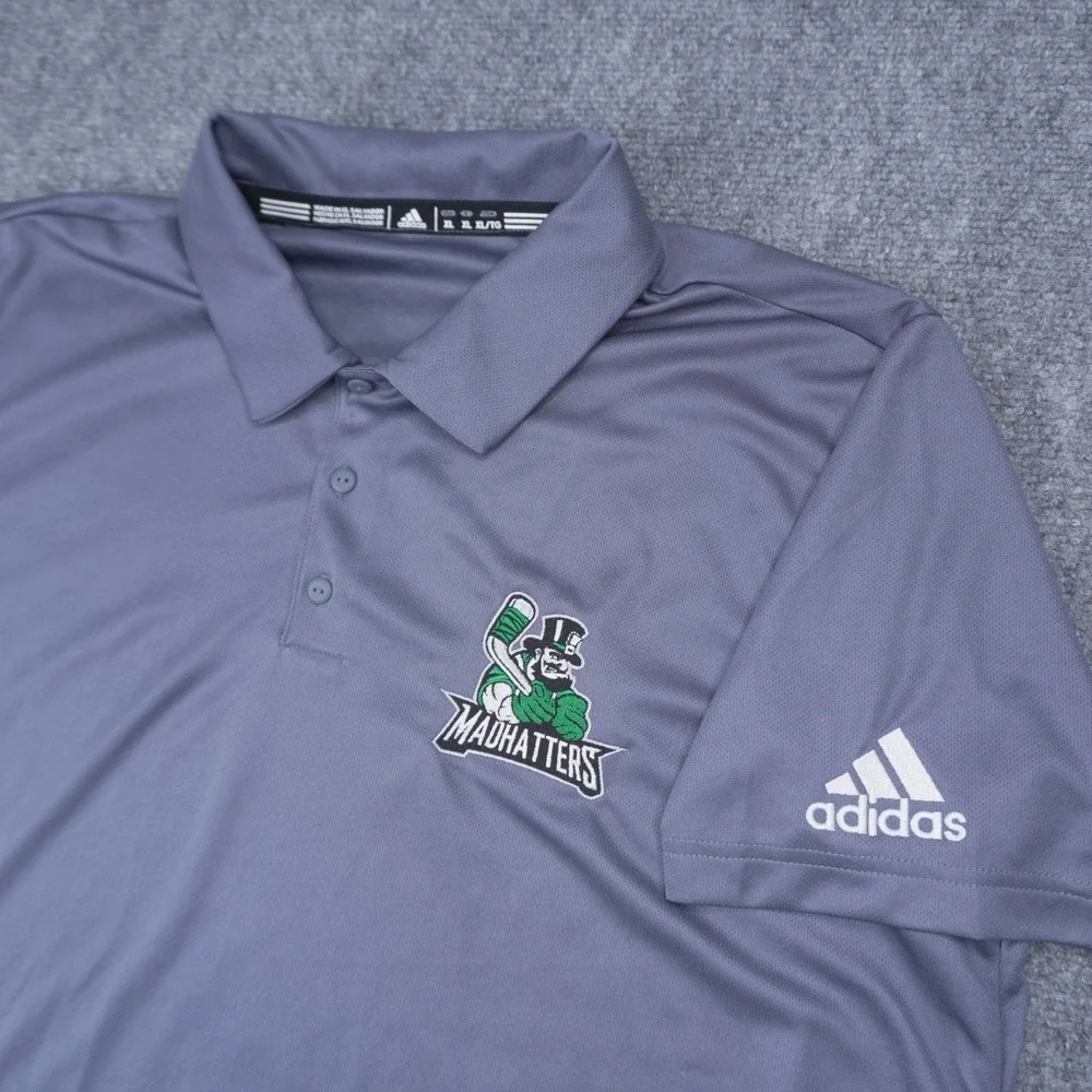Adidas Polo Shirt Mens XL Grey Danbury Madhatters Hockey Aeroready Performance